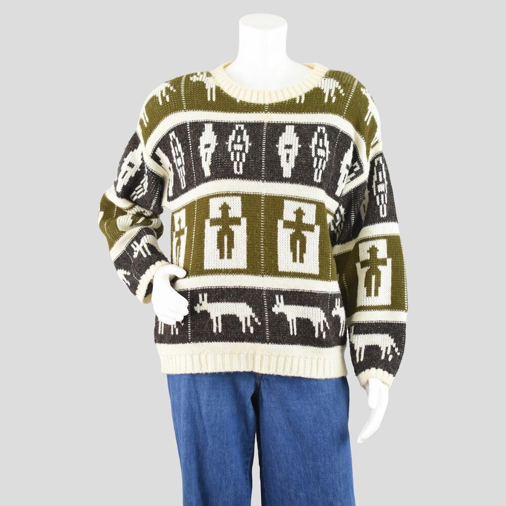 Vintage 70s Aztec Chunky Knit  Sweater Women's Large - XL